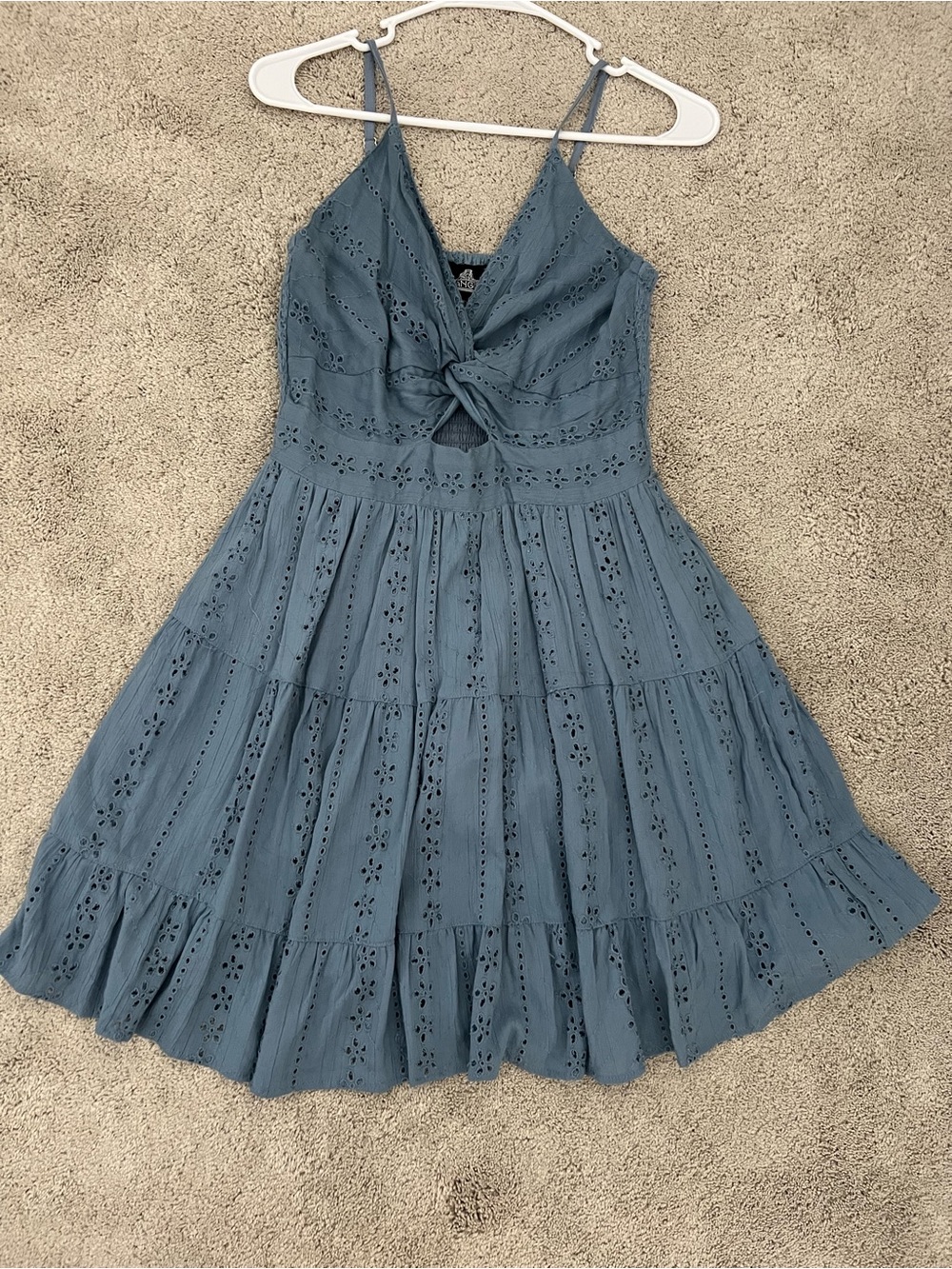Blue Eyelet Tie-Front Sundress - Angie
